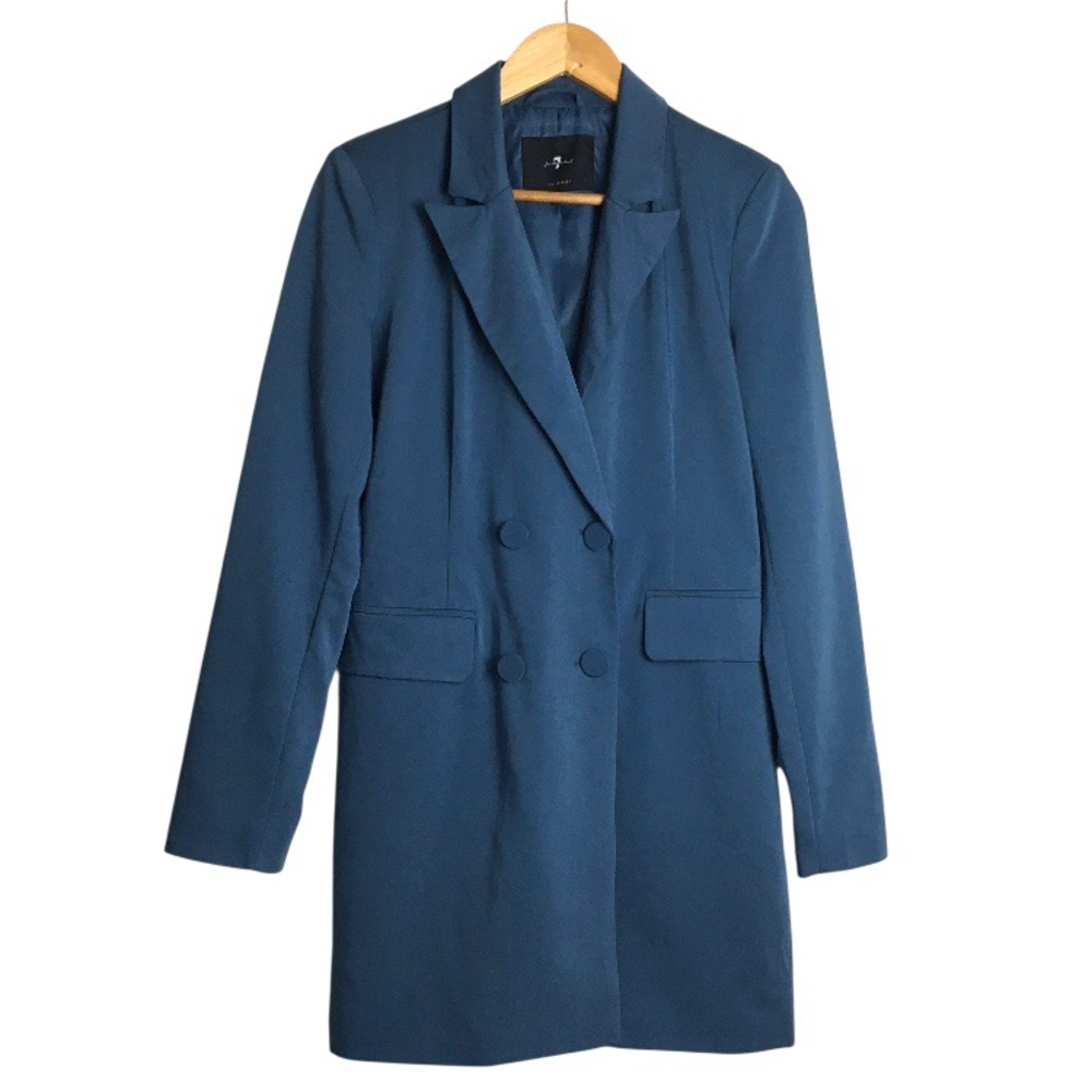 7 For All Mankind Double Breasted Longline Blazer Powder Blue Small